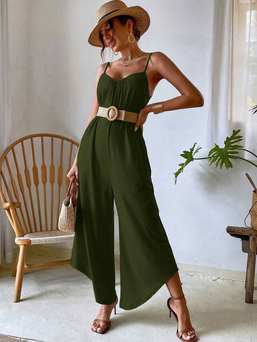 Breezaya Mono holgado de mujer con tirantes de espagueti, asimétrico y de punto en un solo color para vacaciones