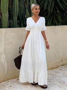 Livesso 女式V领收腰连衣裙，夏季