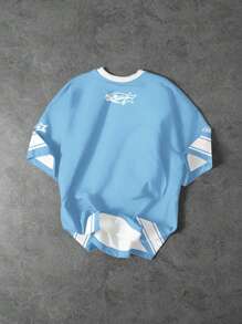 SHEIN 青少年男孩休闲时尚经典棒球运动，1969 五角星图案 T 恤，超级 A 棒球运动衫，徽标印花短袖圆领 T 恤，适合夏季棒球球衣儿童足球衫球衣运动球衣