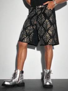 ROMWE MEN Street Life 男士宽松牛仔短裤，带水钻设计和口袋，