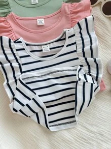 Baby Girl 3pcs Ruffle Trim Tee - Multicolor - View 4