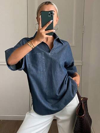 Livesso Blouse en denim ample et décontractée pour femmes, nouvelle arrivée pour l'automne