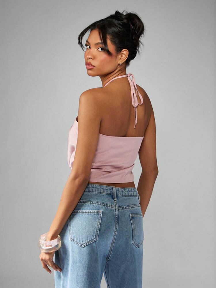 MISSGUIDED Camicetta con scollo all'americana, drappeggiata e con fiocco sul retro
