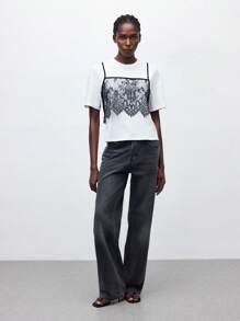 Maija 2025 年夏季新款黑色蕾丝吊带背心，合身无袖上衣，百搭可拆卸肩带，黑白撞色，时尚休闲都市优雅浪漫商务休闲办公室派对海滩音乐节婚礼宾客早午餐街头装机场返校秋季时尚 Y2K - 黑與白 - 查看 2