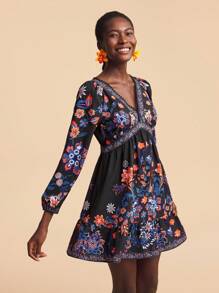 Travachic Fall/Winter Women's Outings For Holiday Date Dresses, Fall/Winter Outings For Beach Vacation V-Neck Tropical Plant Print Women's Long-Sleeved Dresses, Holiday Beach Dresses, School Uniforms, Very Simple Attire, Women's Country Clothing, Office Attire, Old Money Attire, Teacher Attire, Date Attire, Graduation Season, Fall Women's Clothing, Printed Dresses