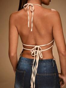 SHEIN BAE Áo hở lưng sequin gợi cảm cho nữ, mùa hè - Màu Khaki - Xem 7