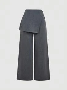 SHEIN MOD Women Dark Gray Overlay Formal Pants, Suitable For Back To School Season, Workwear In Fall/Winter - Dark Grey - View 3