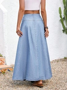 Vivid Eden 女士牛仔裙休闲度假宽松长裙蓝色腰带蝴蝶结长裙休闲度假风春夏西装女节日裙波西米亚风牛仔女 - 淺色水洗藍 - 查看 2