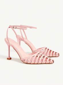 CUCCOO CHICEST 女士尖头镂空设计细高跟鞋，优雅性感时尚通勤浅粉色仿皮高跟鞋一脚蹬浅口鞋，适合下午茶、约会、派对、工作场所，用途广泛 - 粉色 - 查看 2