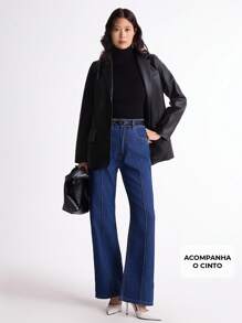 Daynim Seam Front Flare Leg Jeans With Belt - Dark Wash - View 6