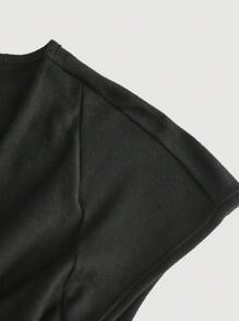 SHEIN MOD 女士黑色修身短袖褶皱圆领T恤，垂褶上衣 - 黑色 - 查看 4