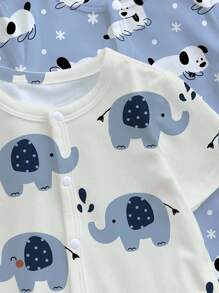 SHEIN Newborn Baby Unisex Cartoon Printed Romper, Suitable For Summer Graphic - Multicolor - View 3