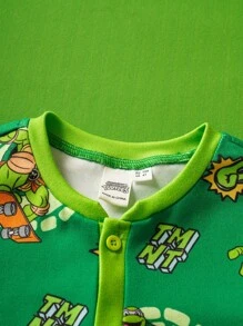 TEENAGE MUTANT NINJA TURTLES | SHEIN 男童卡通图案绿色休闲可爱睡衣连体裤 - 彩色 - 查看 6