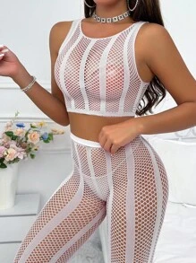 2pcs/Set Women's Neon Lingerie Set - Sexy Fishnet Bridallingerie - White - View 5
