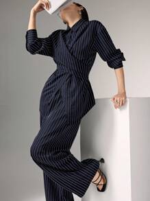 Heiryn Bộ đồ hai mảnh phong cách Hàn Quốc lấy cảm hứng từ phong cách cổ điển, bo eo, đa năng khi đi làm và mặc hàng ngày - Màu xanh hải quân - Xem 3