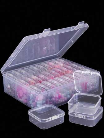 SHEIN Set van 15/30 transparante plastic opbergdozen, met sticker, transparante draagbare opbergdoos, multifunctionele opbergdoos voor handwerk, geschikt voor haaraccessoires, sieraden, kettingen, ringen, zelfgemaakte opbergdozen, opbergdozen voor kleine artikelen en accessoires, opbergbenodigdheden