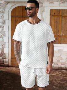 Manfinity Homme Young Men's Street Style, Minimalist Design, 2-Piece Cotton T-Shirt Set, Slim Fit Texture Fabric Short Sleeve T-Shirt, Simple Star Embroidery Craft, Casual And Relaxed Street Style, Suitable For Daily, Leisure, Fashion Wear, Street Life; Gift For Holidays, Unisex - White - View 4