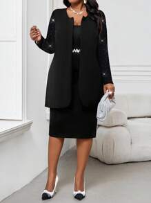 SHEIN Lady 2025 New Spring And Summer Casual Elegant Black Plus Size Coats Autumn Women's Wedding Guest Women's Back To School Autumn Women's Teacher's Business Casual Women's Office Wear Women's Elegant Work Coat Women's Teacher Vintage Jacket - Black - View 4