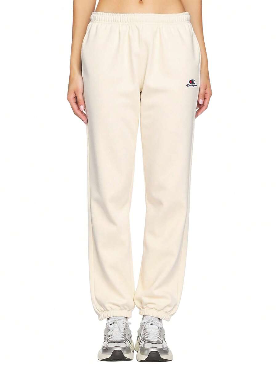 Champion Quần Jogger lưng thun co giãn màu trơn cho nữ, dáng rộng, dây rút - Màu be - Xem 1