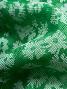 Manfinity Hypemode 男士休闲度假风格全花卉印花短袖衬衫，夏季 - 綠色 - 查看 2