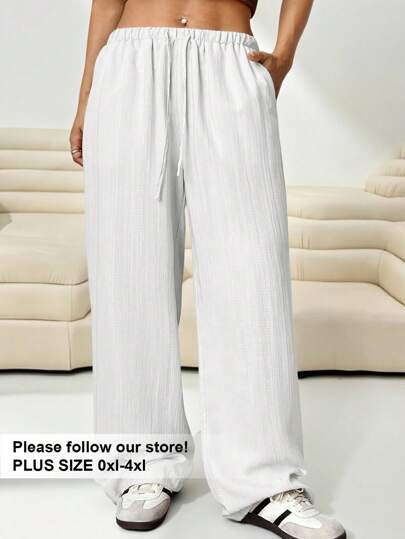 SHEIN EZwear 女式加大码宽松杏色梭织裤