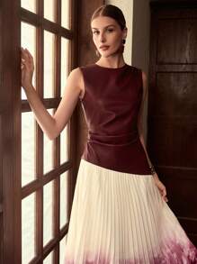 ZEYLAH Vestido sin mangas con cuello redondo, cintura entallada y estampado, para principios de otoño - Rojo - Ver 4
