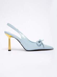 SHEIN X Belle Mariano CUCCOO CHICEST 女士高跟鞋，蝴蝶结装饰，酒红色，适合上班穿，洛丽塔风格 - 藍色 - 查看 7