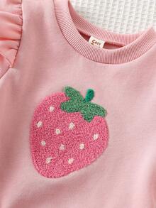 Cozy Pixies 2件套女婴草莓图案柔软针织圆领长袖运动衫和松紧腰裤套装 - 彩色 - 查看 5