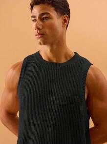 Musero 男士针织罗纹无袖毛衣背心秋冬分层 - 黑色 - 查看 2