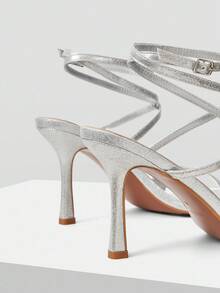 MOTF PREMIUM WOMEN'S CRISS-CROSS STRAP ROUND TOE HIGH HEEL SANDALS, FASHION & VERSATILE FOR SUMMER SPRING SHOES - Silver - View 5