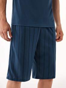 Manfinity Men Solid Tee & Striped Print Shorts PJ Set / Pajama Set