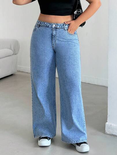 EURMUSE WOMEN HIGH WAIST WIDELEG MEDIUM WASH JEAN Wide Leg Jeans Baggy Jeans Loose Jeans Oversized Jeans Y2k Jeans