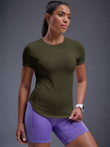 Powerista 透气柔软运动T恤紧身衣健身房女士衬衫 - 墨綠色 - 查看 5