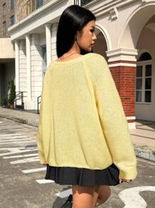 SHEIN EZwear 女士纯色斜肩宽松休闲毛衣