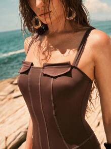 Anewsta 1 件女士海滩度假抹胸连体泳衣 - 棕色 - 查看 5