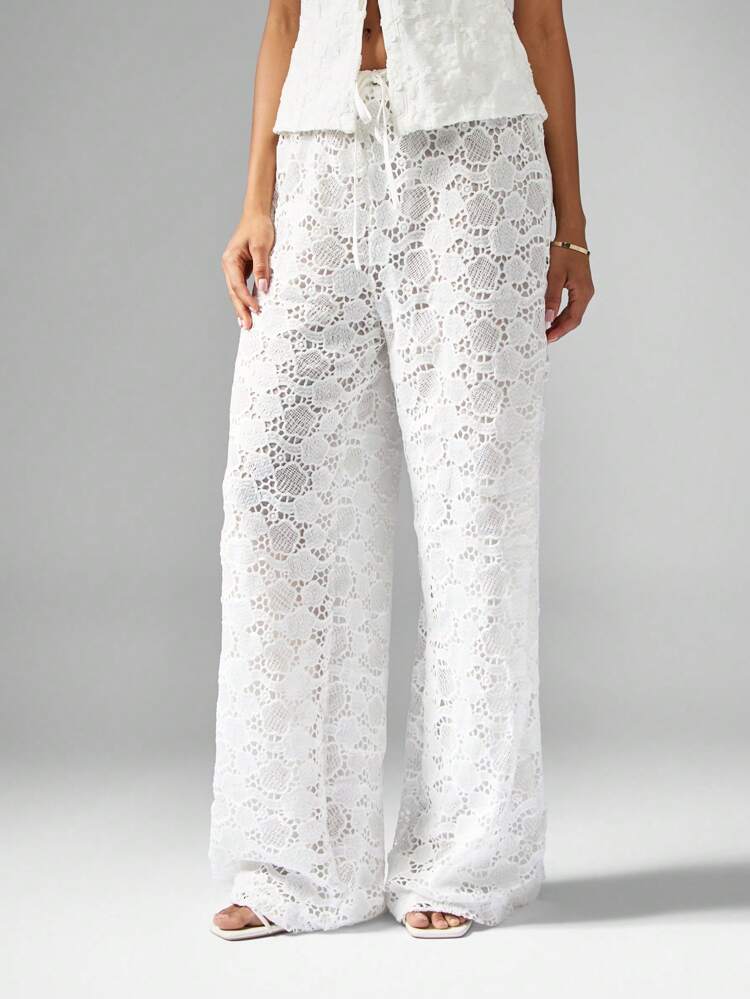 MISSGUIDED 우아한 레이스 와이드 레그 팔레쪼 팬츠 리조트 웨어 비치 웨딩 신부 샤워 특별한 행사 하이웨이스트 보헤미안 여름 바지