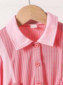 Vestido camisa de manga larga con decoración de moño 2 en 1 para niñas, minimalista y versátil de moda casual, vestido rosa de primavera y otoño para niñas, vestido de manga larga para niñas - Rosa - View 4