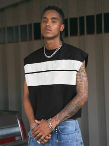 AXEPEAK Fashionable Contrast Color Round Neck Loose Casual Men Tank Tops, Summer - Multicolor - View 3