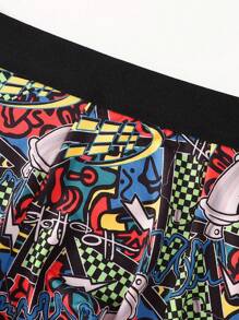 4pcs Pack Graffiti Floral Pattern Men's Boxer Briefs - Multicolor - View 3