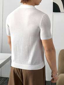 ESTAVOR Men's Casual Fashion Embroidered Knitted Short Sleeve Fall Sweater - White - View 3