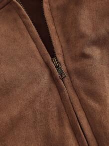 SHEIN MOD Suede Patchwork PU Collar Women Jacket, Retro Jacket, Autumn Jacket - Camel - View 4