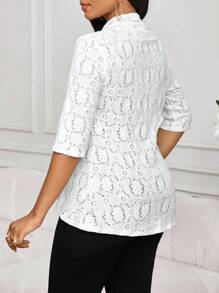 SHEIN Lady Women Floral Hollow Out 3/4 Sleeve Open Front Ruffle Trim Casual Jacket