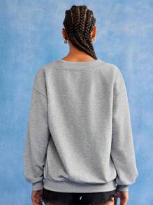 PEPSI X SHEIN 女式字母图案V领休闲长袖运动衫 - 灰色 - 查看 2