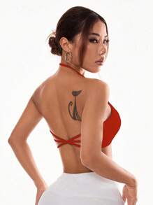 Slayform Slayform Women's Simple Solid Color Wireless Racerback Sports Bra - Red - View 5