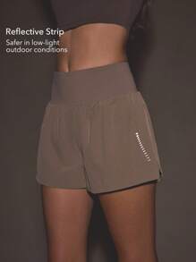OutZeal Running Shorts Women Sports Shorts Solid ColorGym Workout Summer Spring Quick Dry Tummy Control High Waist Built-In Shorts With Pocket - Khaki - View 4