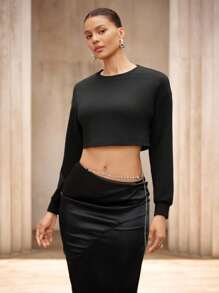 SHEIN Unity Women's Woven Asymmetrical Waist Cutout Fitted Elegant Black Skirt, Suitable For Summer & Autumn Fall Cloth For Women - Black - View 5