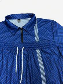 Manfinity RSRT Men's Summer Casual Contrast Stripe Polo Shirt And Shorts Set - Navy Blue - View 5