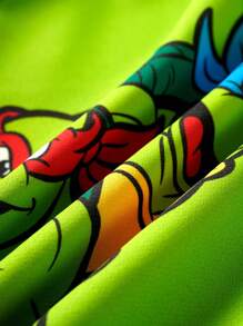 TEENAGE MUTANT NINJA TURTLES | SHEIN Young Boy Cartoon Turtle Print Green Casual & Cute Long Sleeve Crew Neck Sweatshirt Fall Winter - Green - View 3