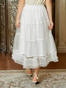 Hapijoa 秋季少女网眼薄纱裙 - 白色 - 查看 6