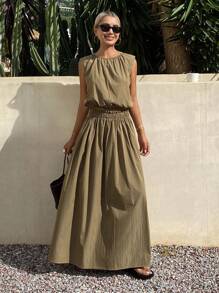 Livesso 2件套女士夏季无袖宽松背心和裙子套装